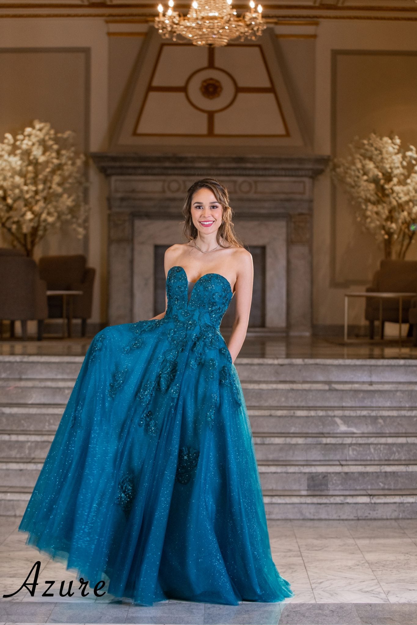 azure blue prom dress Elegant blue Ball Gown Quinceanera prom Dress For Sweet 16 ,DS4622 – DSProm main image 1